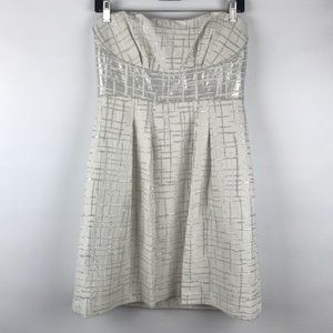 New BCBG Cream Silver Metallic Jacquard  NWT